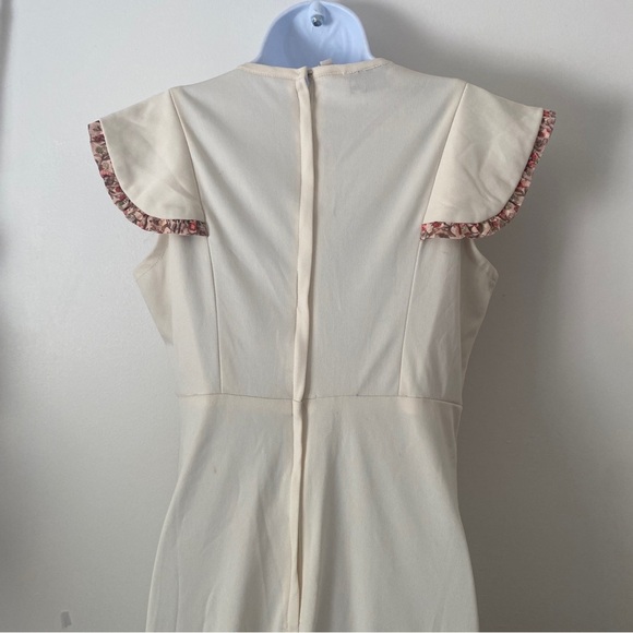 Vintage 70’s Peasant Dress Floral Cream w. Flutter Sleeves Prairie Western M - Picture 9 of 15